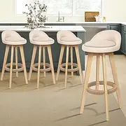 [ALFORDSON] 4 X Swivel Bar Stools Wooden Kitchen Barstools Dining Chair Counter Stool Chair with Footrest for Home Bar Dining Room, Beige