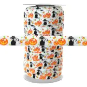 Halloween Pumpkin Black Cat on White 100yd 5/8" Fold Over Elastic