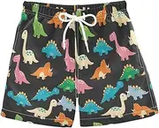 [RPLIFE] Kids Swim Shorts, Anti Chafe Swim Trunks for Boys 2 T, Cute Dino Party Black