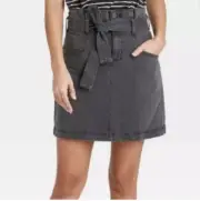 NWT Universal Thread denim mini cargo skirt tie waist dark grey color sz 10 NEW