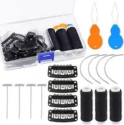 Glarks 87Pcs Hair Extensions Clip Wig Making Set, Includes Black U-Shape Snap Clips, Curved Needles, T-Pins, Black Weaving Thread, and Needle Threader for Wig Making Hair Extensions
