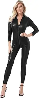 [GRRKDFQ] Women's Erotic Costumes Erotic Stand-Up Collar Zipper Jumpsuit