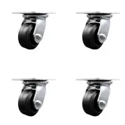 4 Inch Rubber on Steel Caster Set with Ball Bearings and Swivel Locks SCC