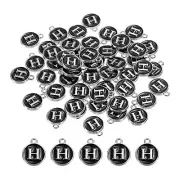 50 Pcs Alphabet H Enamel Letter Charm Enamel Initial Charm Black