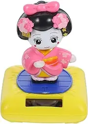Toddmomy Cartoon Kimono Doll Solar Powered Ornament for Car Decoration Cute Dashboard Figurine Realistic Design for Office Home Interior Break Resistant Stylish Decor