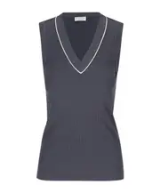 Brunello Cucinelli Shiny Pip Ribbed Jersey Top S,XS,L,M Black