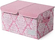 AIMALL 2-Lid Cotton Linen Storage Box, Foldable Household Organiser with Sturdy Handles, 44x30x25cm Large Capacity for Clothes, Toys, and Bedding, Multi-Colour