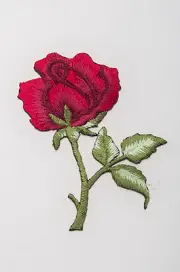 Crewel Embroidered Single Red Rose Patterned Needlework Fabric Flower Art Decor