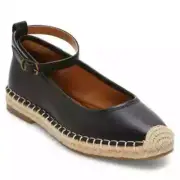 NEW A.N.A. Mint Ballet Black Ankle Strap Espadrille Flats Jute Sole Size 7.5