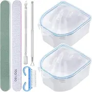 Tanstic 7Pcs Blue Nail Soaking Bowl Kit, Nail Polish Remover Tools including Manicure Bowl Nail Soak Tray Soak Off Bowl, Nail Brush, Nail File, Cuticle Peeler, Double-ended Cuticle Pusher, Nail Buffer