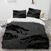 v2117 Bed Sheets Dragon Cartoon Comforter Bedding Set,Duvet Cover Bed Set Quilt Cover Pillowcase,King Queen Size Bedding Set for Adult Child 3-Piece B