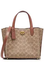 Coach Willow 24 Monogrammed Coated Canvas Tote, Canvas Bag, tan One Size