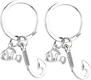 [CALLARON] 2pcs Fishing Keychains for Car Keys Unique Fishing Men Creative Fish Hook Key Rings