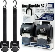 BoatBuckle G2 Retractable Transom Boat Tie-Down, 2-Pack, Polyester Web Strap, Stainless Steel S-Hook, 43" x 2", 833 lbs SWL, for Watercraft