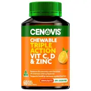 Cenovis Kids Chewable Triple Action Vitamin C,D & Zinc - Orange X 60