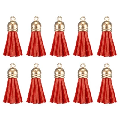 120Pcs Leather Tassel Keychain Charm Bulk with Cap for Jewelry Making, Red
