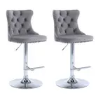 2x Height Adjustable Swivel Bar Stool Velvet Stud Barstool with Footrest and Chr