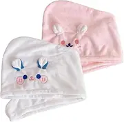 Healeved 2pcs Absorbent Hair Towels Quick Drying Hair Turban Caps for Women Fleece Bath Caps Snug Fit for Travel from Steam