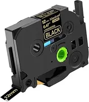 NineLeaf 1 Pack Compatible for Brother TZe-334 TZe334 TZ-334 TZ334 Label Tape 12mm 1/2'' 0.47'' Gold on Black Standard Laminated Labeling Work with PT-D210 PTD400AD PTH110 PT-D600 Label Maker