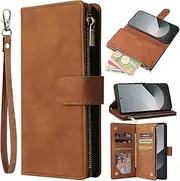 [Asuwish] Compatible with Samsung Galaxy Z Fold 6 5G 2024 Wallet Case and Leather Flip Cover Card Holder Stand Cell Accessories Kickstand Protective Phone Cases for ZFold6 Z6 G Fold6 6Z Women Men Brown