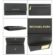 Michael Kors Jet Set Crossgrain Black Leather Tri-Fold Wallet . New $ 148