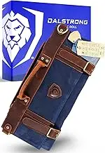 Dalstrong - Nomad Knife Roll - 12oz Heavy Duty Canvas & Top Grain Leather Roll Bag - 13 Slots - Interior and Rear Zippered Pockets - Blade Travel Storage/Case (Dalstrong Blue)