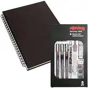 rOtring Isograph Technical Pen Master Set S0699420-3 Fineliners (0.10mm, 0.30mm, 0.50mm), Mechanical Pencil (0.5mm), Compass & Accessories, 10-Piece Set in Case | With Notebook
