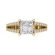 2.42 Princess split shank Promise Engagement Bridal Ring 14k Yellow Solid Gold