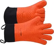 GEEKHOM Grilling Gloves, Heat Resistant Gloves BBQ Kitchen Silicone Oven Mitts, Long Waterproof Non-Slip Potholder for Barbecue, Cooking, Baking(Orange)