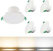4-Pack LED Ceiling Light LED Recessed Downlight Kit 72mm Cutout IP44 Dimmable 5W Recessed Light Flush Mount Lighting with 3CCT 3000K/4000K/6000K, AUS Plug