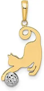 [JewelryWeb] 14k and White Rhodium Sparkle Cut Cat And Ball Pendant Necklace 27x12mm Wide 2mm Thick-Pendant for Women
