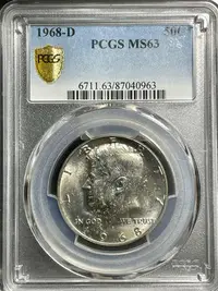 在飛比找Yahoo!奇摩拍賣優惠-1968年D 美國 甘迺迪總統銀幣 50分 PCGS MS6