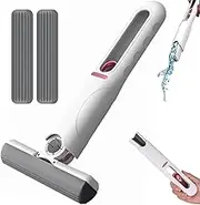 Portable Self-Squeeze Short Mop, Mini Lazy Hand Wash-Free Strong Absorbent Mop, Wet and Dry Use, Floor Cleaning System for Bathroom Kitchens Tableware Desktop Glass (2 Cotton Head + 1 Squeeze Handle)