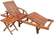 Sun Lounger Beach Chair Folding with Table Solid Acacia Wood, Outdoor Lounge Set for Deck, Camp, Garden - Adjustable Height, Natural Oil Finish