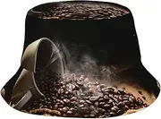 [SAAKE] Coffee Beans Print Unisex Bucket Hat Twill Fabric Sun Protection Stylish for All Seasons Bucket Hats, Black, One Size