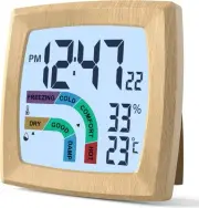 Travel Alarm Clock Bedside with Auto Backlight, Battery Woodgrain