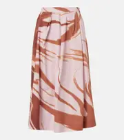 [Dries Van Noten] Dries Van Noten Printed gathered cotton midi skirt AU 10 brown