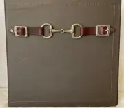 MINI SNAFFLE BIT ON DARK CHOCOLATE BROWN LEATHER 2" 3 RING BINDER SUEDE LINING