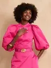 NEW Banana Republic BR x HARBISON SMALL S FUCHSIA Balloon Sleeve Open Back Top