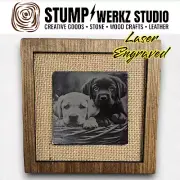 Framed Slate Tile Wall Art Decor Engraved Puppy Dog Labrador Retriever Puppies