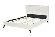 Andy Double Bed with Upholstered Button Tufted Headboard and Rubberwood Legs Cream