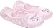 [LIFKOME] Ribbon Ballet Slipper for Girls Satin Dance Shoes Sequins Stretchable Sole Size 28 Pink