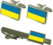 [Select Gifts] Ukraine Flag Cufflinks Tie Clip Matching Box Gift Set