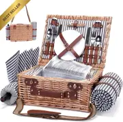 Picnic Basket, Wicker Picnic Basket Set with Blanket and Wine Pouch, Picnic Set