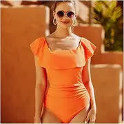 Women Ruffle One Piece Swimwear Colorful Tube Top Swimsuit Slimming Bathing Suit Summer Beachwear