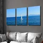 3pcs Sailing Boat in the Blue Sea Wall Art Canvas Framed 50x70cm