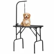 Pet Grooming Table Folding Adjustable Dog Cat Table w/Arm Noose Mesh Tray Black