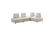 Foret 4pc Armless Seat Modular Extension Lounge Couch Velvet Fabrics Sofa Beige