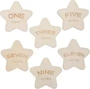 Generic 6pcs Wooden Signs Wooden Newborn Commemorative Sign Monthly Milestone Discs Milestone Markers Sign Milestone Signs Memorial Sign Beige