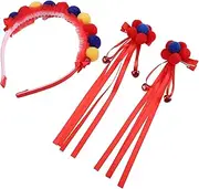 [TOVINANNA] Hair Accessories 1 Set of Retro Chinese Bell Tassel Headband Hairpin Headband Plush Balls for Girls Boys